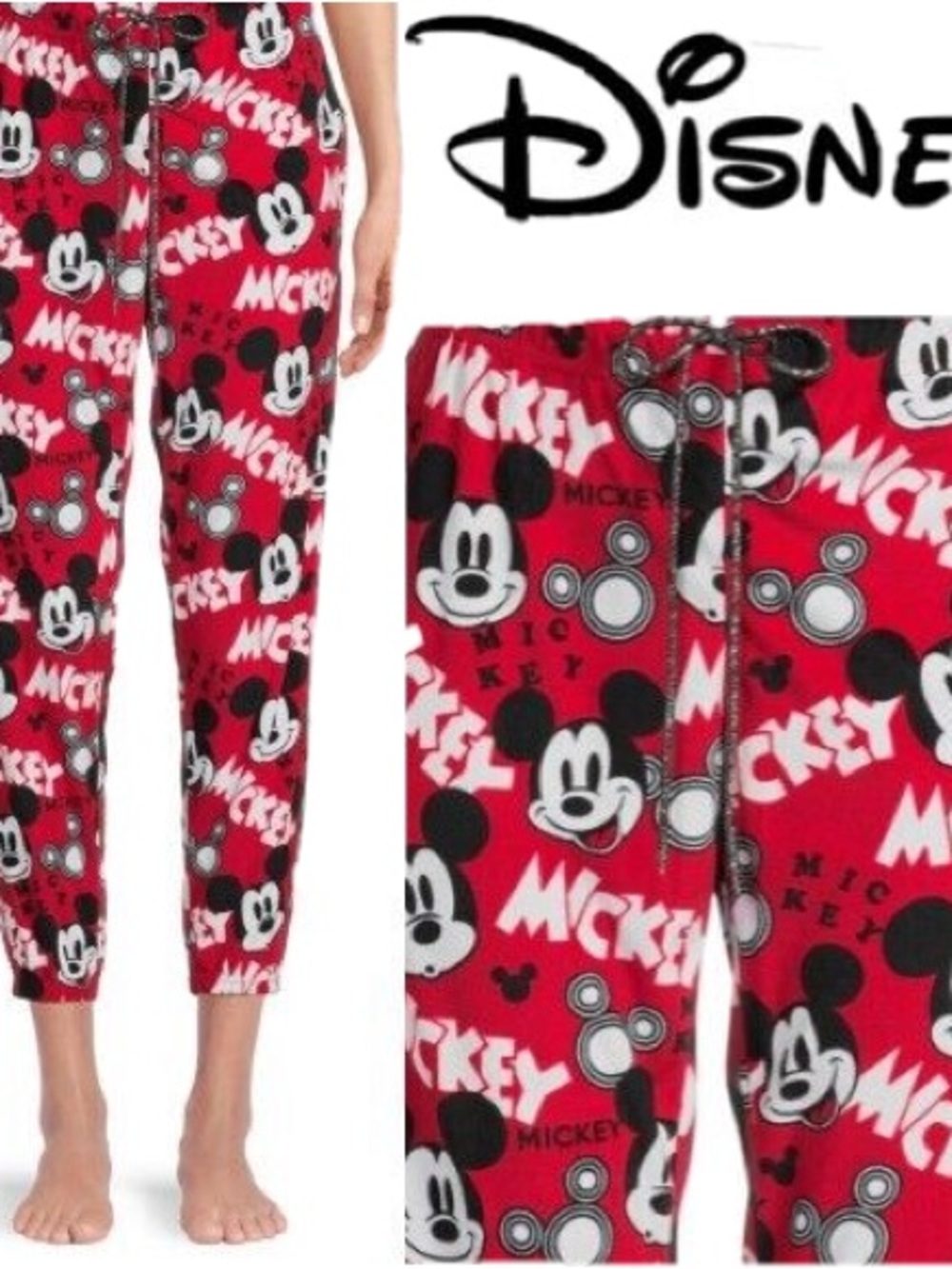 Disney Red Mickey Mouse Allover Print Jogger Pants
